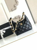 Shiny Crumpled Lambskin Quilted Medium CC Funky Town Hobo Black