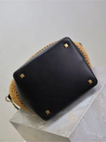 37 raffia woven cowhide bucket bag