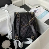 Shiny Caviar Quilted Small Duma PocketsDrawstring Backpack