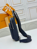 Dark blue leather men's chest bag