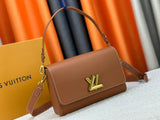 Brown leather metal logo handbag collection