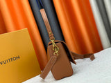 Brown leather metal logo handbag collection