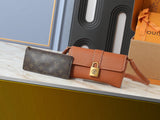 Brown leather lock handbag collection