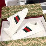 Men's Ace Series White Leather GG Embossed Sneakers (with Woven Straps)| 757892 AACAG 9055