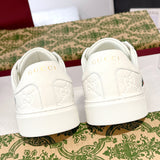 Men's Ace Series White Leather GG Embossed Sneakers (with Woven Straps)| 757892 AACAG 9055