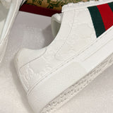Men's Ace Series White Leather GG Embossed Sneakers (with Woven Straps)| 757892 AACAG 9055