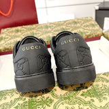 Men's Ace Series GG Embossed Leather Low-Top Sneakers - Black |625787 1XK10 1000