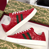 Ace Series Red GG Embossed Leather Men's Sneakers| 757892 AADSP 6247