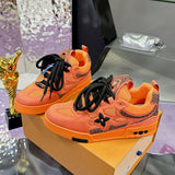Men's Skate Sneakers Orange Calf Leather, Full-Grain Suede, and Technical Mesh| 1AJ590