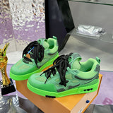 Skate Sneakers in Green Satin Leather and Technical Mesh |1AC520