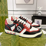 Men's Black, White, and Red Interlocking G Leather Sneakers |762611 AACNW 1051