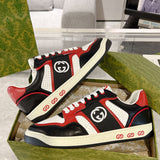 Men's Black, White, and Red Interlocking G Leather Sneakers |762611 AACNW 1051