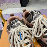 Men's Skate Sneakers Brown Technical Mesh and Embossed Snake-Patterned Leather |1ABMGB