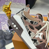 Men's Skate Sneakers Brown Technical Mesh and Embossed Snake-Patterned Leather |1ABMGB