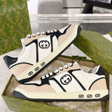 MAC80 Series Men's Interlocking Double G Sneakers (Off-White and Black Leather) |756811 AAB79 1051