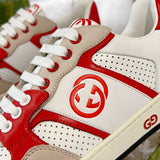 MAC80 Series Men's Low-Top Double G Embroidered Sneakers (Beige/Red) |749896 AAB79 9150