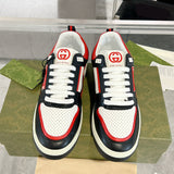 MAC80 Series Men's Embroidered Leather Sneakers (Black/Red/White Color Block) |756811 AAB79 1051