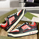 MAC80 Series Men's Embroidered Leather Sneakers (Black/Red/White Color Block) |756811 AAB79 1051