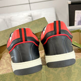 MAC80 Series Men's Embroidered Leather Sneakers (Black/Red/White Color Block) |756811 AAB79 1051