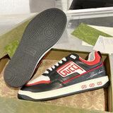 MAC80 Series Men's Embroidered Leather Sneakers (Black/Red/White Color Block) |756811 AAB79 1051