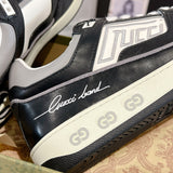 MAC80 Series Men's Embroidered Interlocking Double G Sneakers (Black and White Color-Block) |756811 AAB79 1051