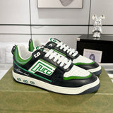 Men's MAC80 Interlocking G Black and Green Leather and Fabric Sneakers| 749896 AAB79 9148