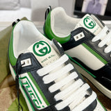 Men's MAC80 Interlocking G Black and Green Leather and Fabric Sneakers| 749896 AAB79 9148