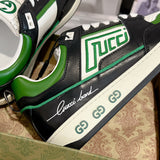 Men's MAC80 Interlocking G Black and Green Leather and Fabric Sneakers| 749896 AAB79 9148