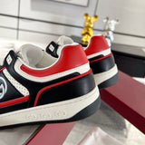 Men's MAC80 Series Interlocking G Embroidered Leather Sneakers (Black/Red/White) |762611 AACNW 1051