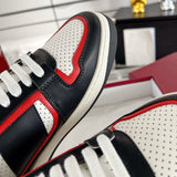 Men's MAC80 Series Interlocking G Embroidered Leather Sneakers (Black/Red/White) |762611 AACNW 1051