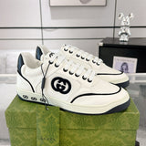 MAC80 Series Black and White Leather Interlocking Double G Women's Sneakers |747914 AAB79 9151