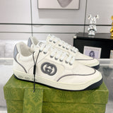 MAC80 Series Double G Embroidered Low-Top Men's Sneakers (Off-White and Gray Leather Panel)| 757604 AAB79 9154