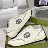 MAC80 Series Double G Embroidered Low-Top Men's Sneakers (Off-White and Gray Leather Panel)| 757604 AAB79 9154