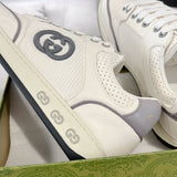 MAC80 Series Double G Embroidered Low-Top Men's Sneakers (Off-White and Gray Leather Panel)| 757604 AAB79 9154