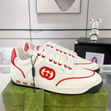 MAC80 Series Off-White/Red Leather and Fabric Men's Interlocking Double G Sneakers| 749896 AAB79 9150