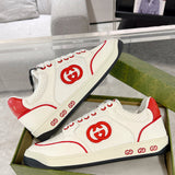 MAC80 Series Off-White/Red Leather and Fabric Men's Interlocking Double G Sneakers| 749896 AAB79 9150