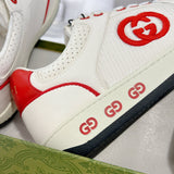 MAC80 Series Off-White/Red Leather and Fabric Men's Interlocking Double G Sneakers| 749896 AAB79 9150