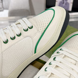 MAC80 Series Interlocking Double G Leather Men's Sneakers (White/Green Colorway) |749896 AAB79 9148