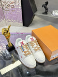 Men's Trainer Sneakers White Checkered Pattern Soft Cowhide Leather| 1AHTSD