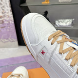Men's Trainer Sneakers White Checkered Pattern Soft Cowhide Leather| 1AHTSD