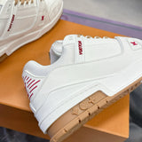 Men's Trainer Sneakers White Checkered Pattern Soft Cowhide Leather| 1AHTSD