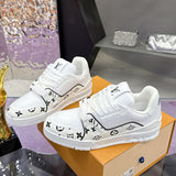 Men's Trainer Sneakers in White Calf Leather with Black Mini Monogram Pattern |1AHTOP