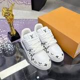 Men's Trainer Sneakers in White Calf Leather with Black Mini Monogram Pattern |1AHTOP