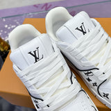 Men's Trainer Sneakers in White Calf Leather with Black Mini Monogram Pattern |1AHTOP