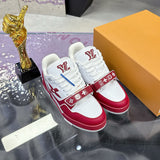 Men's Trainer Sneakers in Red and White Grained Calfskin and Patent Leather |1AHTC4