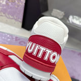 Men's Trainer Sneakers in Red and White Grained Calfskin and Patent Leather |1AHTC4