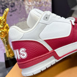 Men's Trainer Sneakers in Red and White Grained Calfskin and Patent Leather |1AHTC4