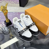 Men's  Trainer Sneakers Black/White Calfskin and Denim| 1A9ZB0