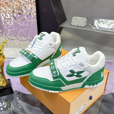 Men's Trainer Sneakers Green/White Premium Leather with Velcro Strap |1A9JHX