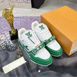 Men's Trainer Sneakers Green/White Premium Leather with Velcro Strap |1A9JHX